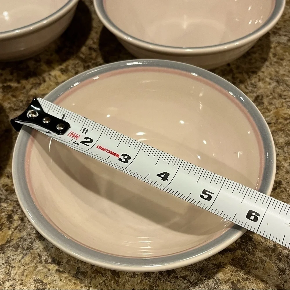 Pfaltzgraff Aura Light Pink 6” Bowls with Pink And Blue Rim Set of 4